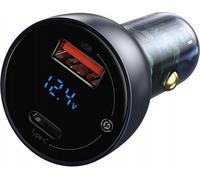Baseus Chargeur de voiture USB / USB type C 65 W 5 A SCP Quick Charge 4.0+ Power Delivery 3.0 écran LCD gris (CCKX-C0G)