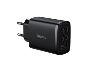 Baseus Chargeur mural compact USB-A 3 ports 17 W UE - Noir