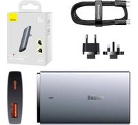 Baseus Chargeur réseau 1xUSB-C-port, 1XUSB-A GaN5 Pro Chargeur rapide ultra fin, 65W, câble de type C à type C, gris