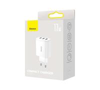 Baseus Chargeur secteur Compact 3x ports USB-A 17W (Blanc)