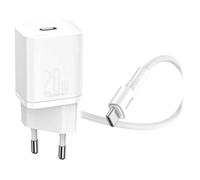 Baseus Chargeur Mural Super Si 1C Rapide USB Type C 20 W Power Delivery + USB Type C - Câble Lightning 1 M Branco (Tzccsup