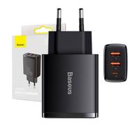 Baseus Compact Schnellladegerät USB Typ C / 2x USB 30W 3A Power Delivery Quick Charge schwarz (CCXJ-E01)