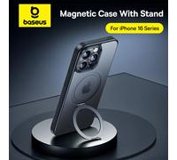 Baseus - coque avec support magnétique pour iPhone, compatible modèles 15 Pro, 15, 14, 13 Pro Max Plus, anneau de béquille réglable à 180 °, étui de chargement magnétique Clear White
