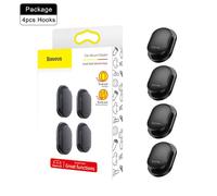Baseus Crochet Adhésif pour le Rangement",Organisateur pour Cable USB,Casque et Clé de Voiture,Accessoire de Suspension pour le Mur et l'Intérieur de Voiture,"4 Pièce par Lot - Type Black
