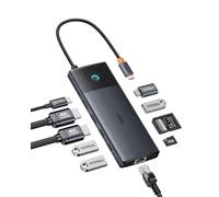 Baseus Docking Station USB C 10 Gbps, Station d'accueil 10-en-1 avec 2 HDMI Single 4K@120 Hz, Dual 4K@60 Hz, 10 Gbit/s USB-A et USB-C, Gigabit Ethernet et PD 100 W pour Macbook and Windows PC