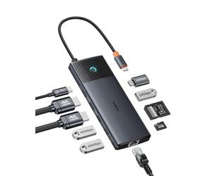 Baseus Docking Station USB C 10 Gbps, Station d'accueil 10-en-1 avec 2 HDMI Single 4K@120 Hz, Dual 4K@60 Hz, 10 Gbit/s USB-A et USB-C, Gigabit Ethernet et PD 100 W pour Macbook and Windows PC