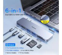 Baseus double USB-C Hub vers HDMI 4K 30Hz pour Thunderbolt 3/4 40Gbps USB 3.0 Type C HUB SD TF pour MacBook Pro Air USB Hub - Type 6-IN-1 USB HDMI SDTF