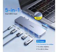 Baseus double USB-C Hub vers HDMI 4K 30Hz pour Thunderbolt 3/4 40Gbps USB 3.0 Type C HUB SD TF pour MacBook Pro Air USB Hub - Type 5-IN-1 USB with HDMI
