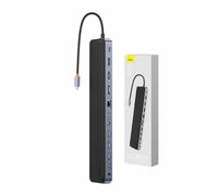 Baseus EliteJoy Gen2 Universal USB HUB 12in1 avec câble USB-C 25cm Support pour ordinateur portable USB-A / USB-C / DP / HDMI / SD / TF / RJ45 / jack 3,5mm / PD 100W gris (WKSX030213)