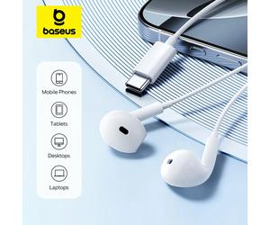 Baseus Encok CZ19 écouteurs filaires semi-intra-auriculaires type-c avec micro pour IOS Mac Xiaomi Samsung HUAWEI ordinateur casque de téléphone portable BLANC