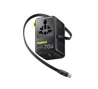 Baseus Enercore Adaptateur Prise Universelle 70W avec Câble Rétractable, Chargeur de Voyage International avec 2 Prises AC + 2USB-A + 1USB-C, Compatible avec Les USA, UK, Chine, Japon, Thaïland