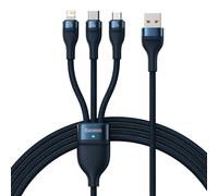 Baseus Câble USB 3 en 1 Flash Series USB-C + Micro-USB + Lightning 66 W 1,2 m Bleu
