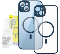 Baseus Frame Étui magnétique transparent et verre sécurisé pour iPhone 14 Plus (bleu)