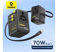 Baseus GaN chargeur adaptateur de voyage universel intégré câble rétractable 70W 2AC 2 USB-A type-c charge rapide ue/royaume-uni/états-unis/AUS
