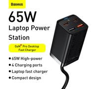 Baseus Chargeur rapide GaN3 Pro 65W 4 ports avec câble câbl e Type-C 1 m Compatible iPhone et Samsung