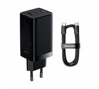 Baseus GaN3 Pro Chargeur GaN universel rapide 2 x USB type C / USB 65W PD3.0, QC4.0+, AFC noir + câble USB type C - USB type C 1m