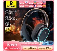 Baseus GH02 casque sans fil de jeu avec micro casque supra-auriculaire Bluetooth 5.3 40mm pilote 2.4G/sans fil/câble casques RGB Black