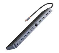 Adaptateur WKSX030213 Type-C Conversion HDMI*2+USB3.0*3+PD*1+DP*1+SD/TF*1+RJ45*1+Type-C Data*1+3.5mm*1 Noir