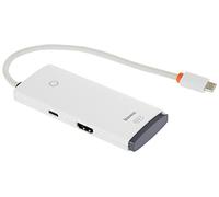 BASEUS HUB Lite Series 5-en-1 Adaptateur (Type-C to 3 x USB-A 3.0 5 GB/s, HDMI) Câble 0,2 m, Blanc (WKQX040002)
