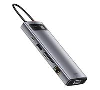 Baseus HUB Metal Gleam Series 9-in-1 Multifunctional (Type-C to 3X USB3.2/PD 100W/VGA Full HD 60Hz/HDMI 4K/TF+SD Card/ RJ45) Space Gray (CAHUB-CU0G)