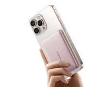 Baseus Magsafe Power Bank Ultra Slim Powerbank magnétique Ultra légère pour iPhone 16/15/14, Mini Wireless 5000 mAh, USB-C PD 20 W, Batterie Externe avec écran LED, Rose