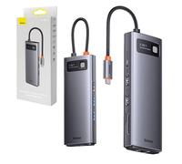 Baseus Metal Gleam Series Station d'accueil HUB 9 en 1 USB Type C - 2 x HDMI / 2 x USB 3.2 Gen. 1/1 x USB 2.0 / 1 x alimentation / 1 x lecteur de carte SD / 1 x lecteur de carte TF / 1 x RJ-45 gris (W