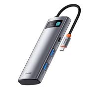 Baseus Adaptateur Metal Gleam 7-en-1 Type-C vers 2x USB 3.0, HDMI, PD, TF/SD, USB-C – Gris