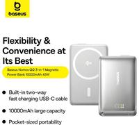Baseus Nomos Qi2 Batterie magnétique externe, 10 000 mAh, 45W