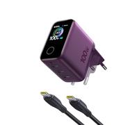 Baseus PicoGo Pro AH22 Chargeur USB C 100 W avec Protection Intelligente 3 | AVS Chargeur rapide avec tactile et 3 modes pour iPhone 18 Pro Max/iPhone Duo/17/16, Galaxy, MacBook (câble inclus) Cerise