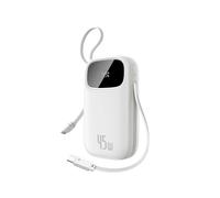 Baseus Powerbank 20000mAh 45W avec Câbles USB-C Intégrés, Power Bank PD3,0 QC4,0 Batteries Externes Charge Rapide, 3 C 1 A, Chargeur Portable pour iPhone 16/15/14 Pro Max, iPad, Samsung, Blanc