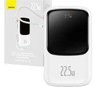 Baseus Qpow Digital Display Powerbank avec charge rapide 10000 mAh 22,5 W QC/PD/SCP/FCP avec câble USB-C intégré blanc