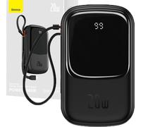 Baseus Qpow Digital Display Powerbank avec charge rapide 20000 mAh 20 W QC/PD/SCP/FCP avec câble Lightning intégré noir