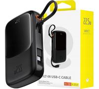 Baseus Qpow Pro+ 10 000 mAh 22,5 W batterie portable avec câble USB-C intégré et écran, noir