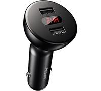 Baseus Shake-head Car Charger Chargeur de voiture avec affichage LCD Voltmètre 4.8A pour smartphones & tablettes en noir
