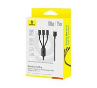 Baseus Silky One-for-Three Câble de charge rapide USB-A vers M+L+C 100 W - Noir cosmique/1,5 m