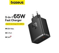 Baseus Chargeur rapide Cube Pro – GaN 65W (2× USB-C + 1× USB-A) – Noir Stellaire