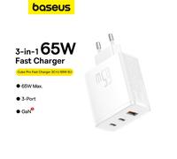 Baseus Small Cube Pro Gallium Nitride Chargeur rapide 2 C + U 65 W - Blanc lune