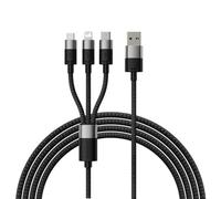 BASEUS Starspeed 3 en 1 Câble de charge USB 3,5 A de charge rapide USB Type C Micro USB et USB vers Lightning pour iPhone, Samsung, Oppo 1,2 m Noir