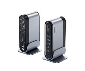 Baseus Station d'accueil 17 en 1 avec 3 moniteurs, Adaptateur 4K @ 60 Hz avec 2 HDMI, DisplayPort, 5 USB Data 3.0 5 Gbps, PD 100 W, Gigabit Ethernet pour HP/Lenovo/Dell/MacBook/Ordinateur Portable