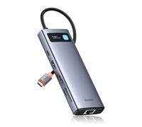Baseus Station d'accueil 4K @ 120 Hz, Stations d'accueil 9 en 1 2 HDMI Double écran, 1000 Mbp Ethernet, 100 W PD, Lecteur de Carte TF/SD, 3 USB, Adaptateur multiport pour