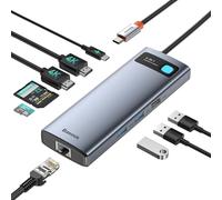 Baseus Station d'accueil pour ordinateur portable double moniteur 4K @ 120 Hz, hub USB C 9 en 1 avec 2 HDMI, LAN 1000 Mbps, PD max 85 W, 3 USB, lecteur de carte SD, station d'accueil USB C, compatible