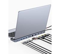Baseus Station d'accueil pour ordinateur portable, station d'accueil multitâche 4K avec 2 HDMI+DP, PD, 3 USB-A, RJ45, audio, lecteur de cartes TF/SD, hub USB compatible avec MacBook/Dell/HP/Surface