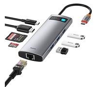 Baseus Station d'accueil USB C 8 en 1, adaptateur USB C avec HDMI 4K, 3 USB 3.0, lecteur TF/SD, Ethernet, 100 W Power Delivery compatible avec MacBook, Surface, iPad, Steam Deck ou autres appareils de