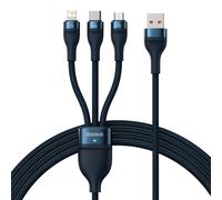 Baseus Câble USB 3 en 1 Flash Series USB-C + Micro-USB + Lightning 66 W 1,2 m Bleu