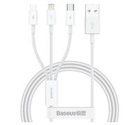 Baseus SUP0003529 Câble USB-A vers USB-C/Micro USB-A/Lightning, USB 3.2 Gen 1 (3.1 Gen 1), 1 mètre, Blanc, Connecteurs Mâle-Mâle