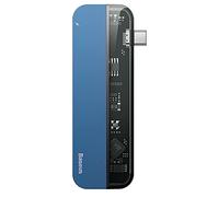 Baseus Transparent Dual, Adaptateur Multifonctionnel PC/téléphone hub, Bleu, 60 W, Nombre de connecteurs: 5, Connecteur(s): USB Type C x 2 & USB 3.0 X 2 & 4K HD, Voyage Boy