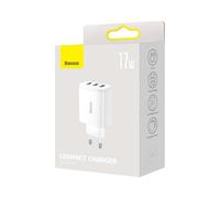 Baseus Travel Charger Compact Wall Charger U+u+u, 17w Eu White (ccxj0