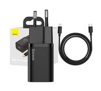 BASEUS Chargeur Marque Modèle USB-C Super Sir SI Quick Charger 1C 20W Chargeur Secteur avec Foudre 100 cm Noir