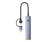 Baseus UltraJoy Hub 4 en 1, USB-A/USB-C vers 3 Ports USB 3.0 + RJ45 + USB-C PD, Gris