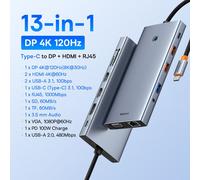 Baseus USB C Hub Type C vers HDMI USB HUB adaptateur 13-en-1 DP 4K 60Hz 120Hz RJ45 VGA convertisseur PD 100W USB A 3.1 2.0 pour Macbook PC - Type 13-in-1 Type C to DP